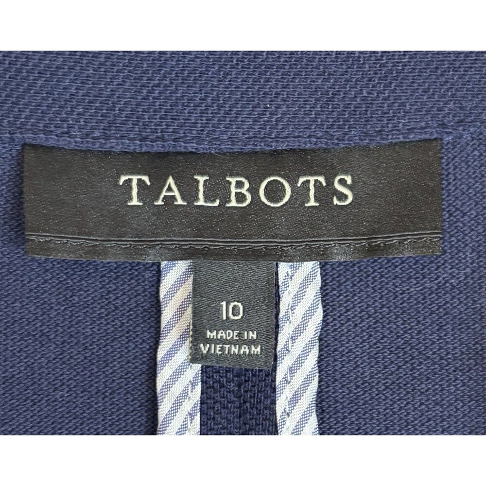 TALBOTS Blazer Navy Blue Women 10 Single Breasted Cotton Jacket Nautical Office - Picture 2 of 14